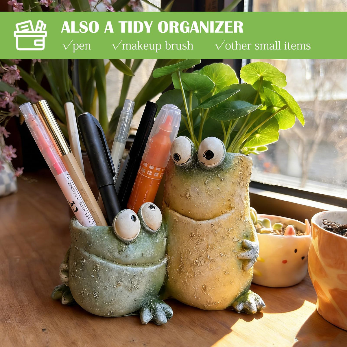 Generic frog planter makes a playful gift for plant lovers and home decor.