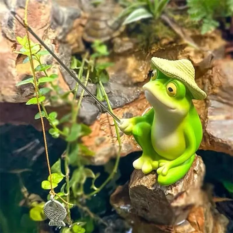 Generic frog statue on rock ideal for patio display and color.