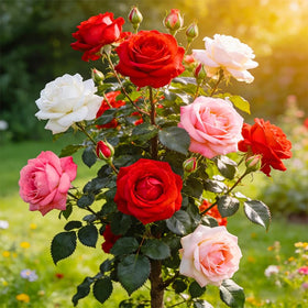 Generic garden border with planted roses for color and height.