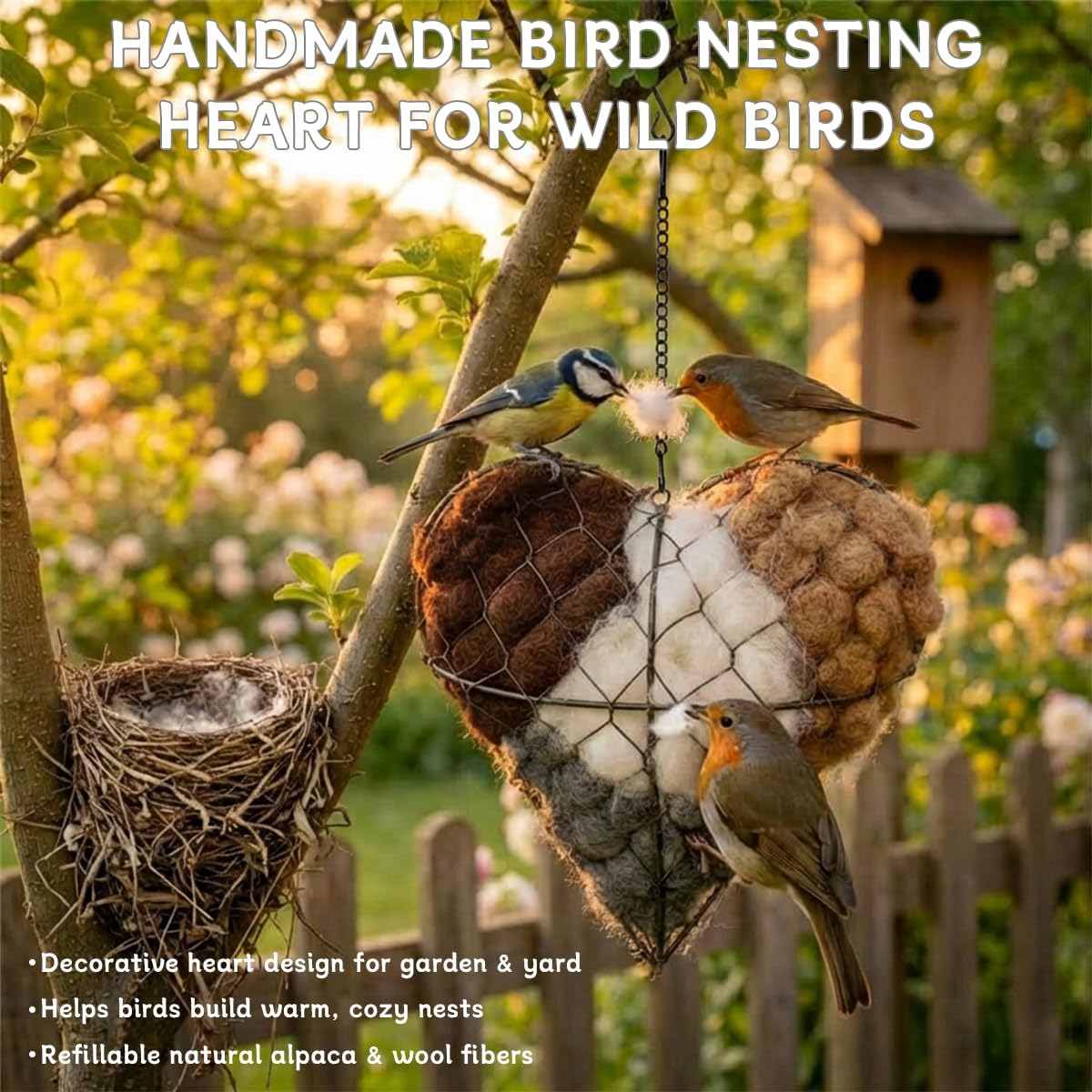 Generic Garden Decor Bird Habitat heart adds charm and shelter for outdoor birds.