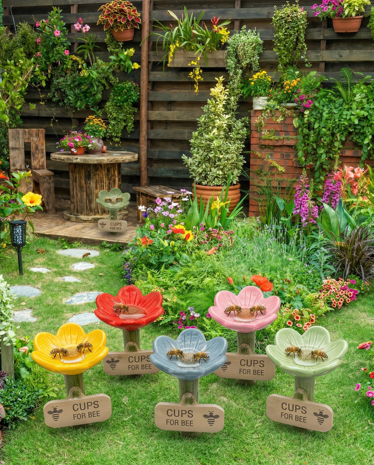 Generic Garden Decor Sign marks the station for easy pollinator visits and awareness.