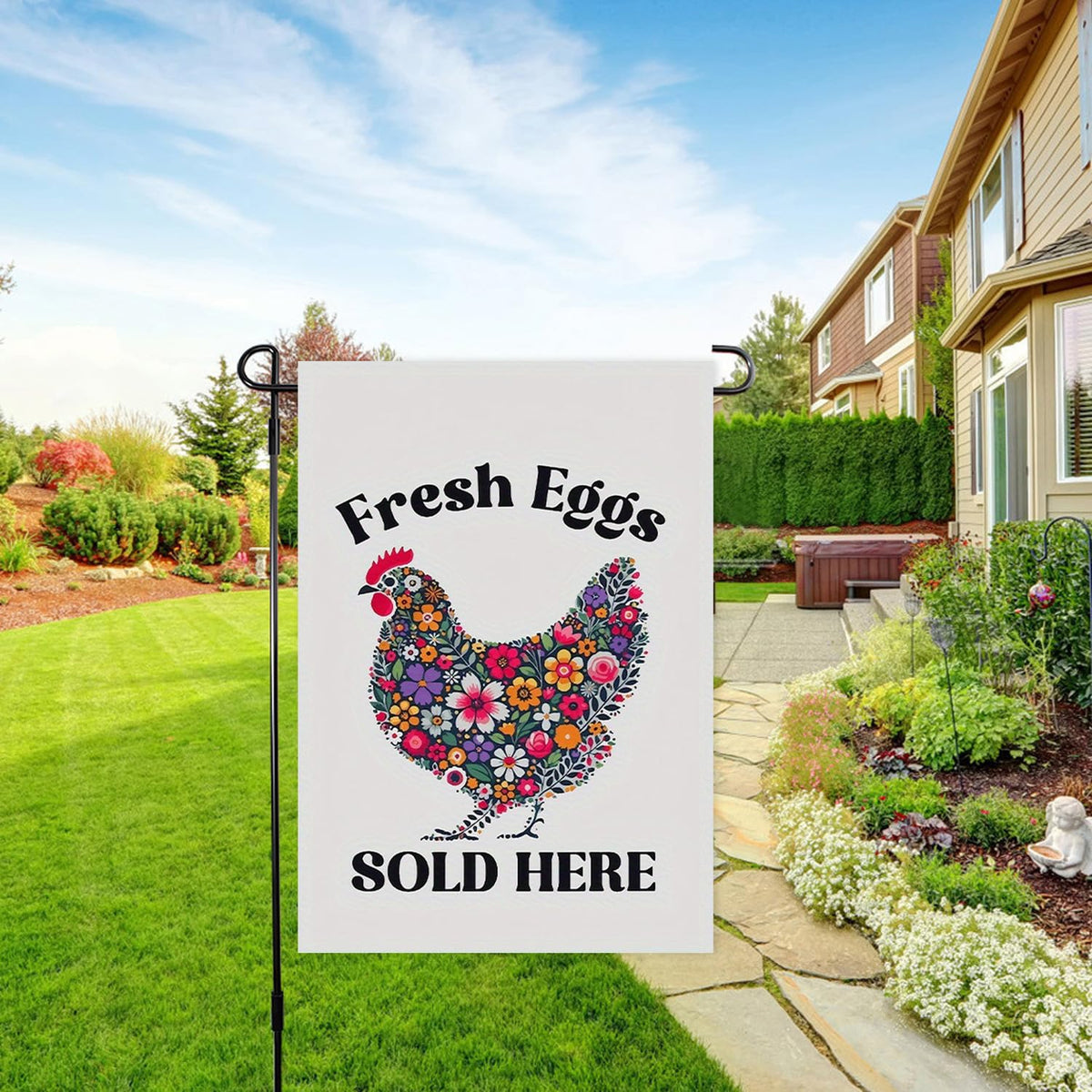 Generic Garden Flag features reinforced hems to prevent fraying in windy conditions.