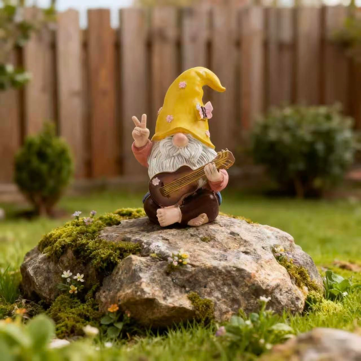 Generic Garden Gnome with Peace Sign adds relaxed vibes to any outdoor space.