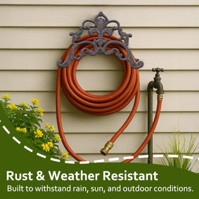 Generic garden hose holder wall mount keeping hose neatly organized.