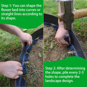 Generic garden staples secure edging into soil for a stable fit.