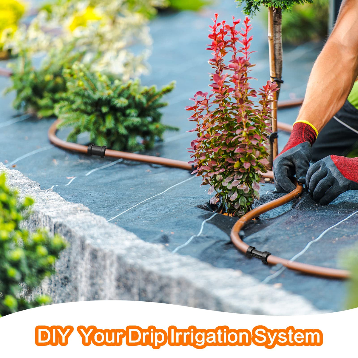 Generic Gardrip garden irrigation setup uses end plugs to tidy tubing ends