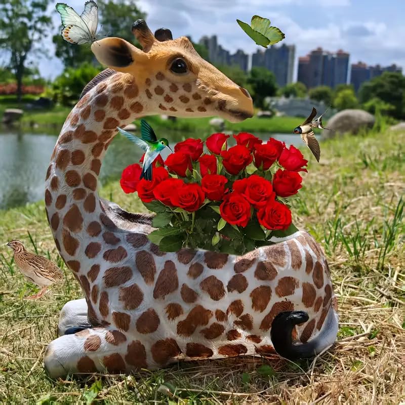 Generic Giraffe Planter Statue compact size ideal for small plants like succulents.