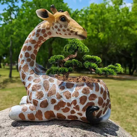 Generic Giraffe Planter Statue highlighting resin construction and hand painted finish.