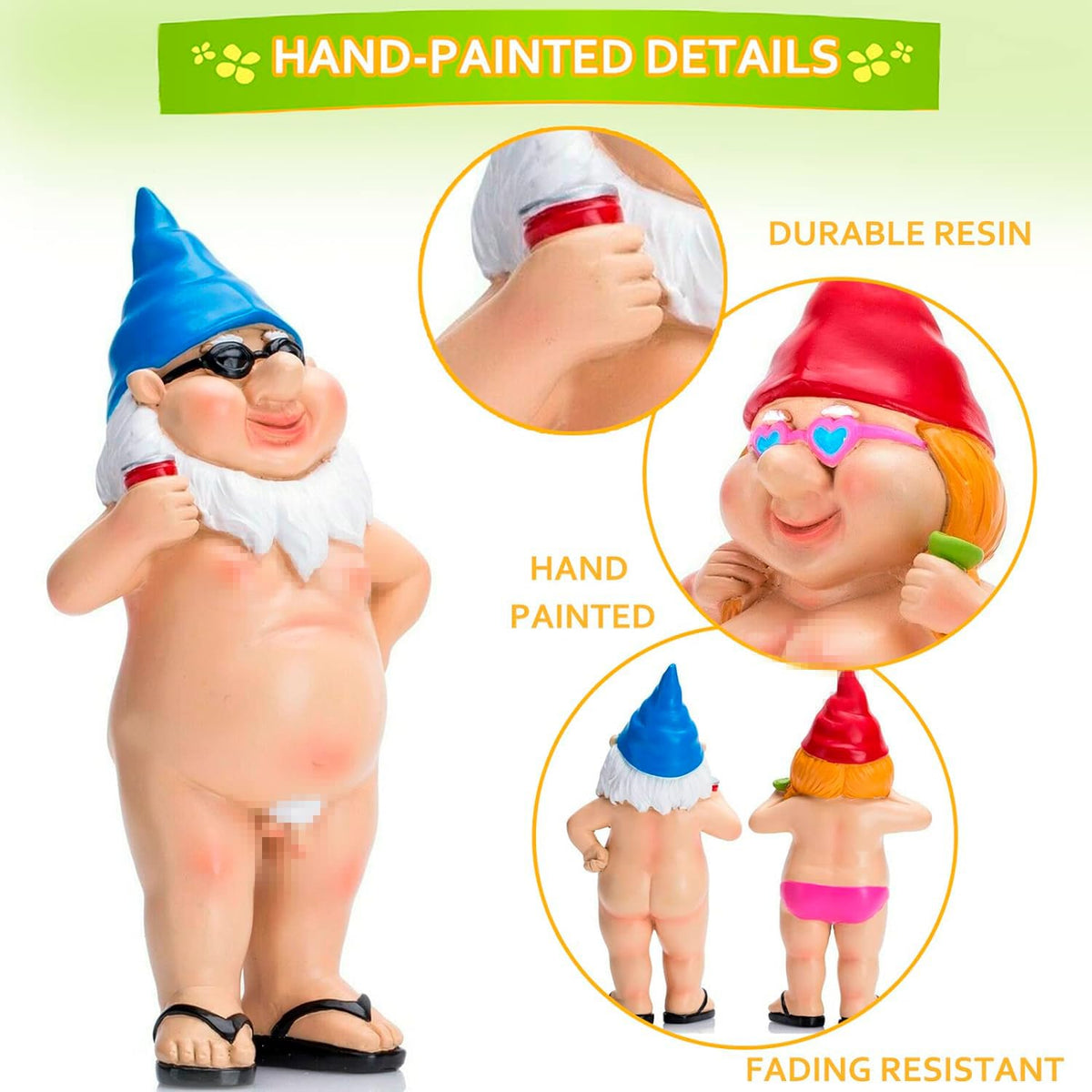 Generic Gnomes outdoor statues brighten patios and yards with lighthearted whimsy.