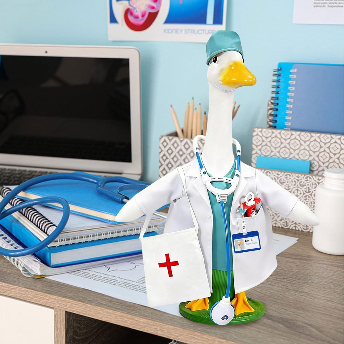 Generic 23-inch goose costume fits standard geese for playful porch scenes.