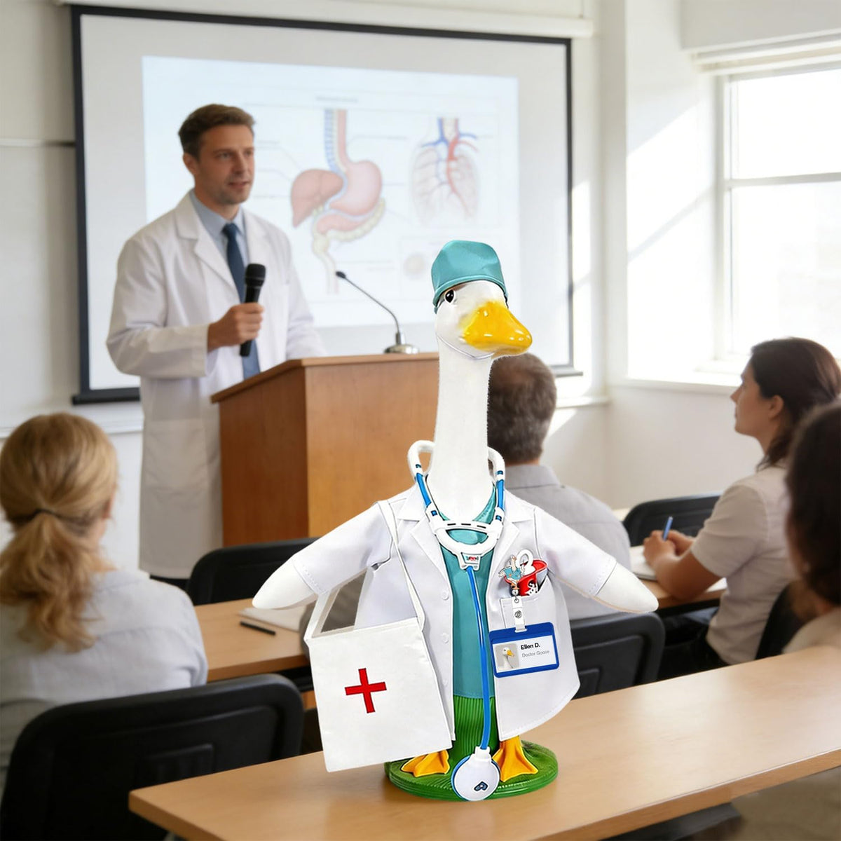 Generic goose yard display suits gardens and clinics with healthcare-themed charm.