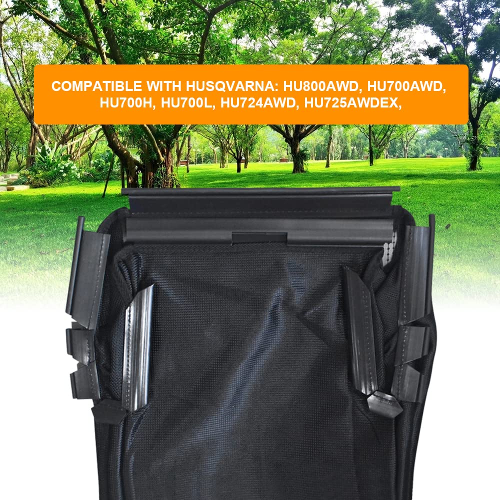 Generic grass bag back attachment demonstrates secure fit on compatible models