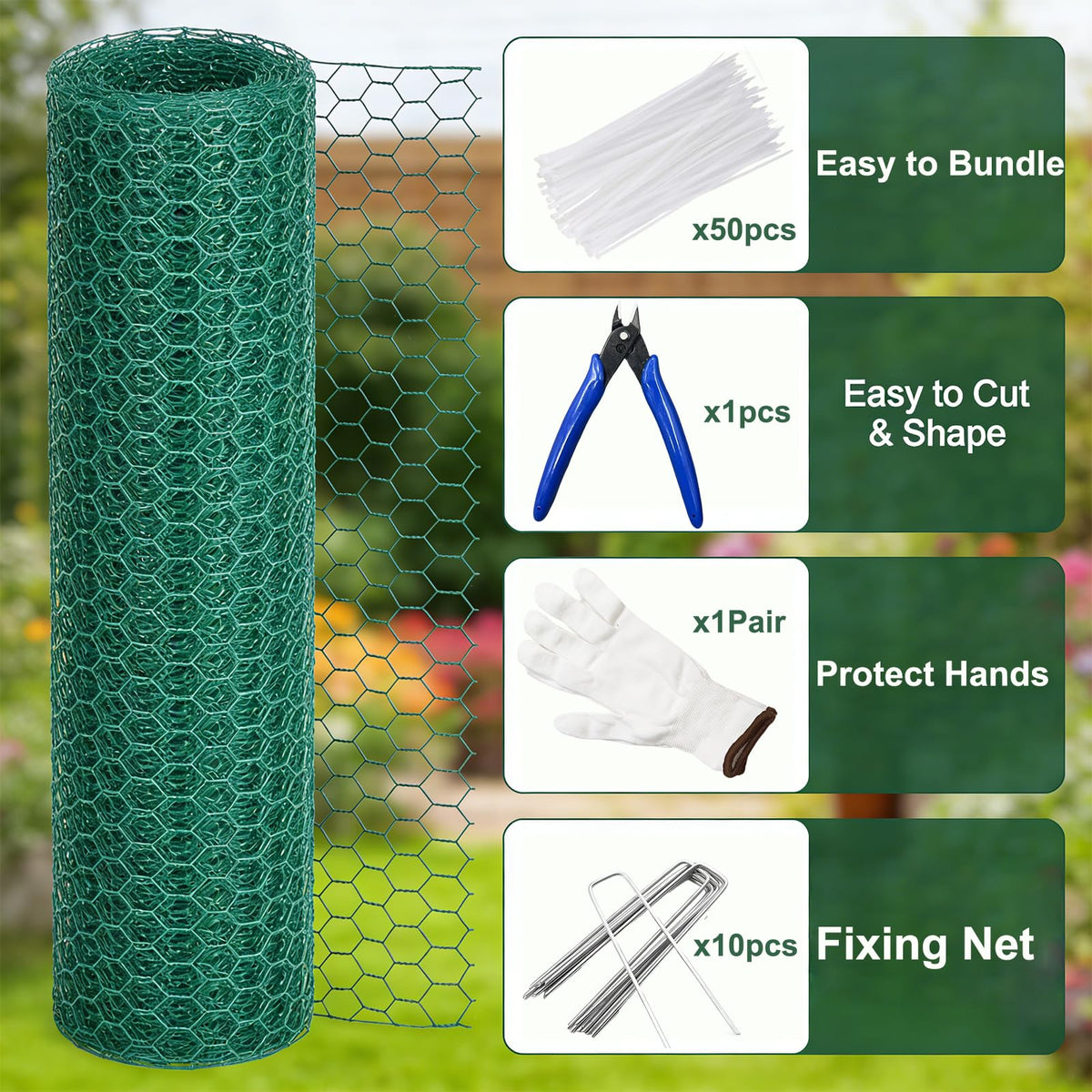 Generic green PVC-coated mesh close-up highlighting rust resistance.