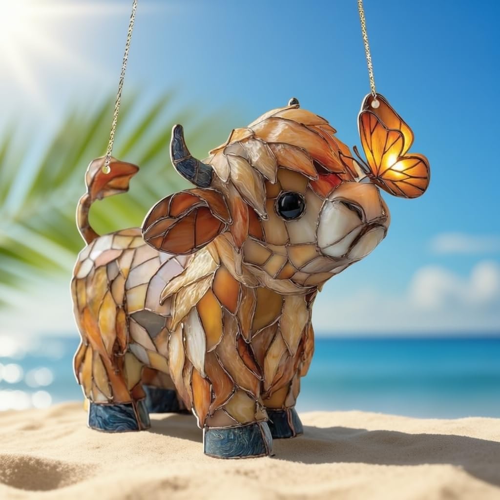 Generic handcrafted Highland Cow Butterfly decor adds daily pastoral charm.
