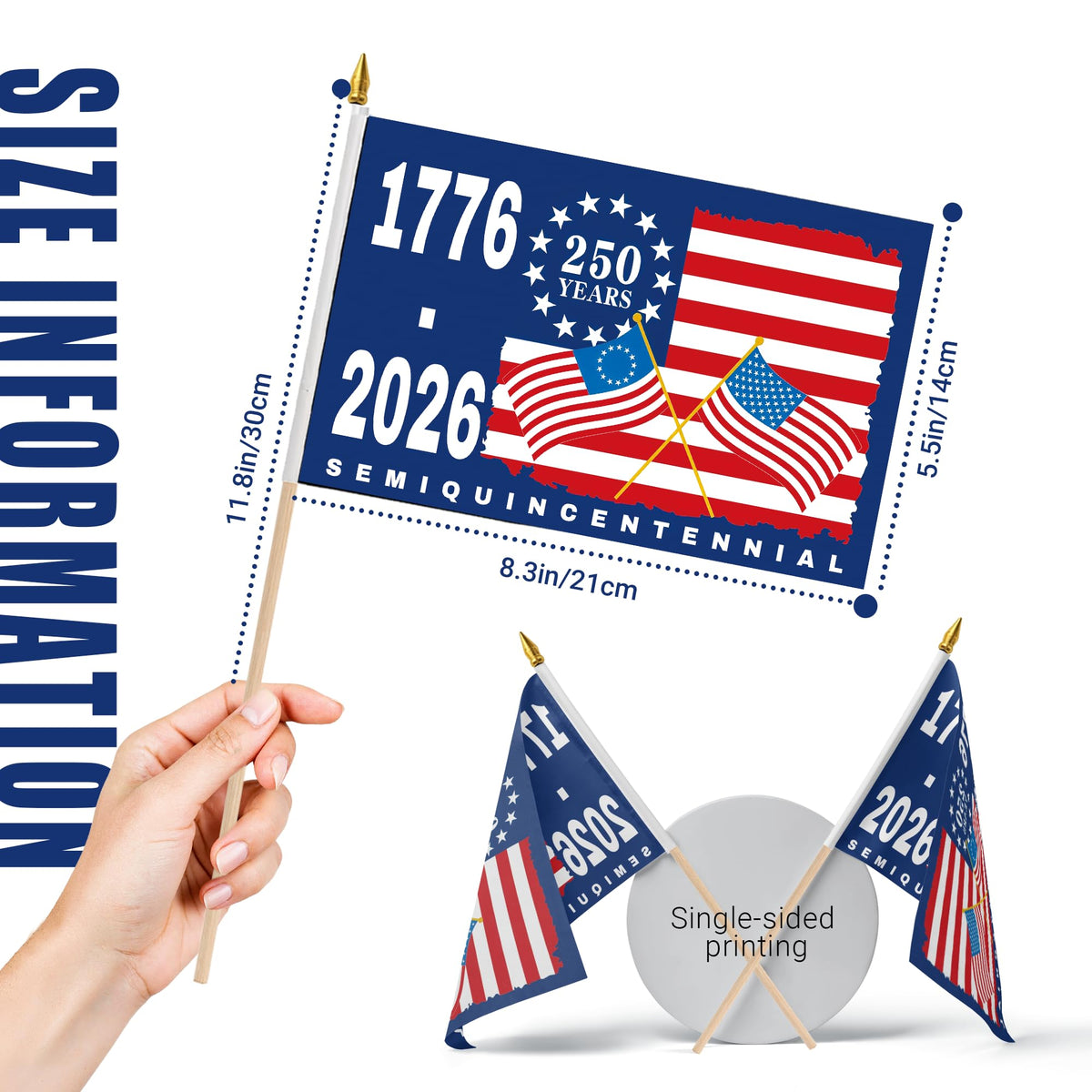 Generic handheld flag set in portable packaging for storage.