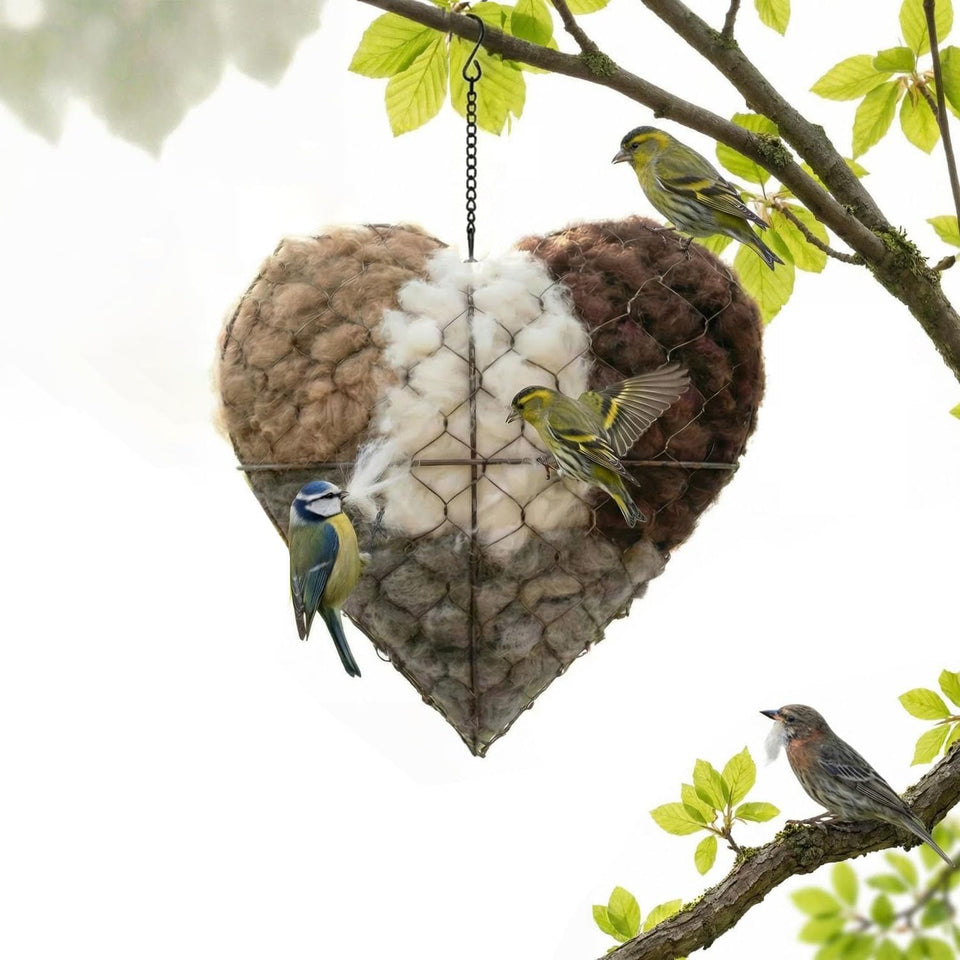Generic Handmade Alpaca Fiber Bird Nesting Heart hanging on a branch invites birds to nest