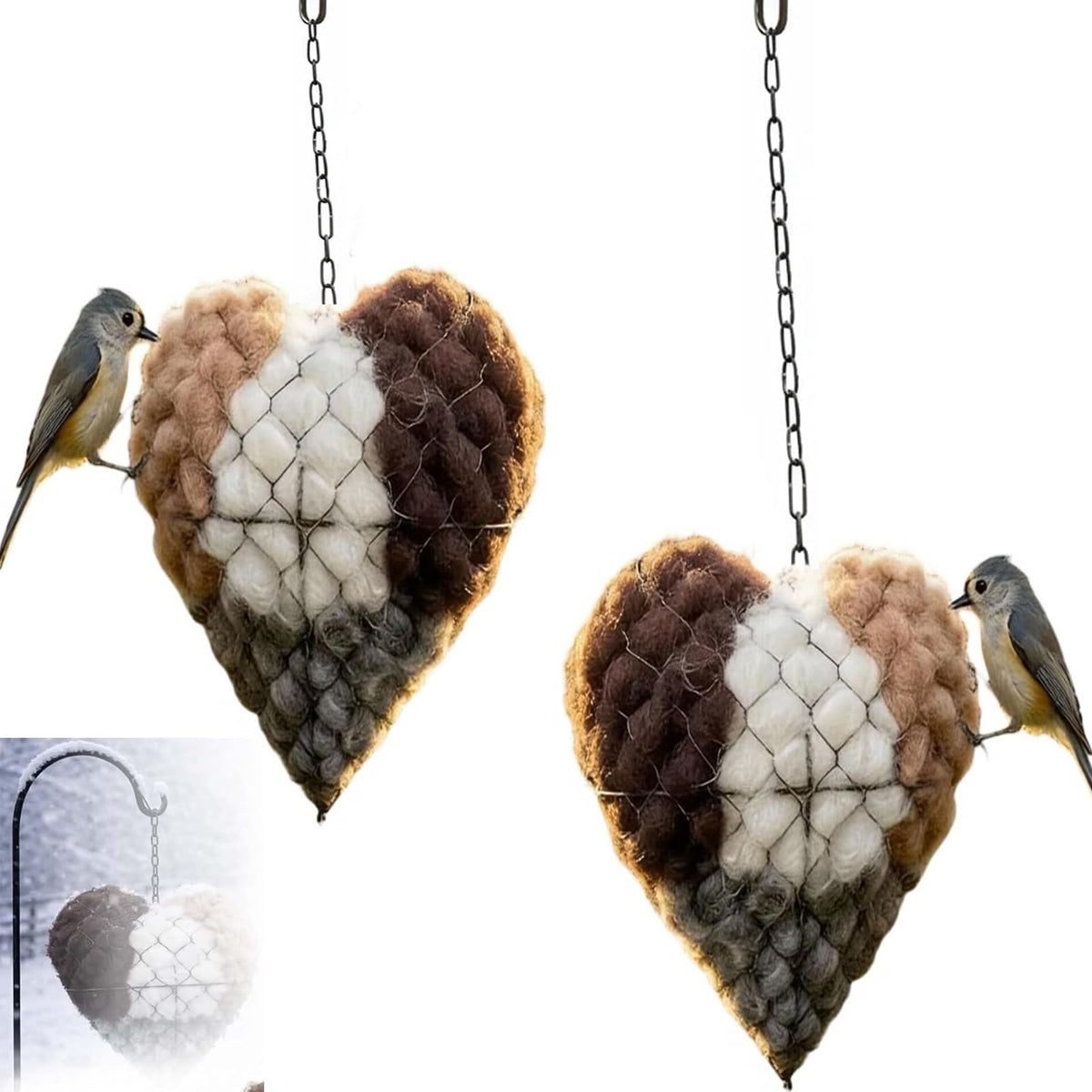 Generic Handmade Alpaca Wool Bird Nest Heart with chain fosters natural nesting material for birds