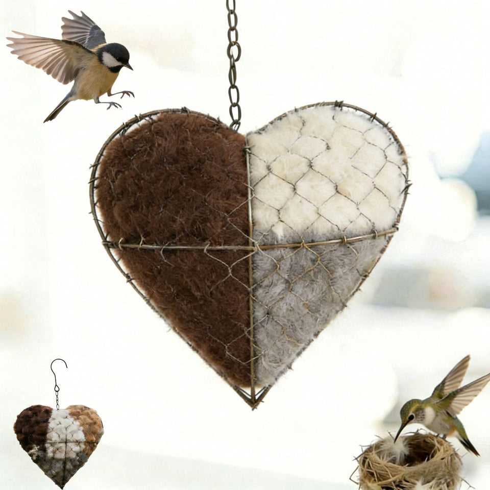 Generic Handmade Fiber Bird Nesting Heart with refillable fibers supports year-round backyard birds