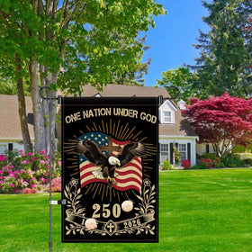 Generic hanging patriotic decor flag for curbside display.