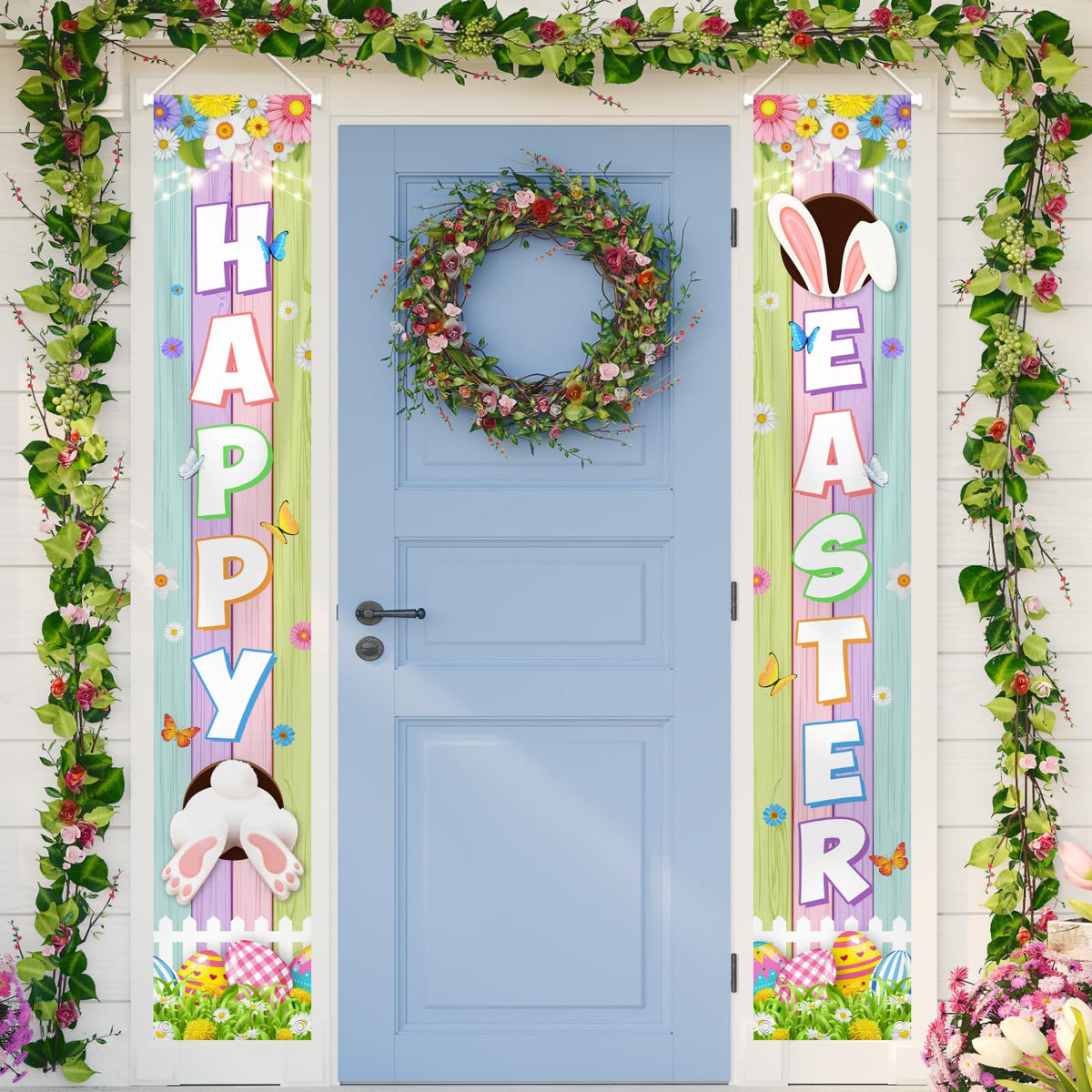 Generic Happy Easter porch banner with bunny design for festive front doors.