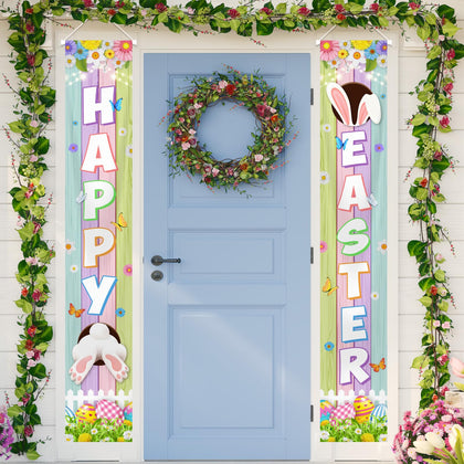 Generic Happy Easter porch banner with bunny design for festive front doors.