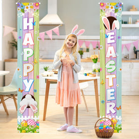 Generic Happy Easter porch banner is easy to install and wash for reuse.