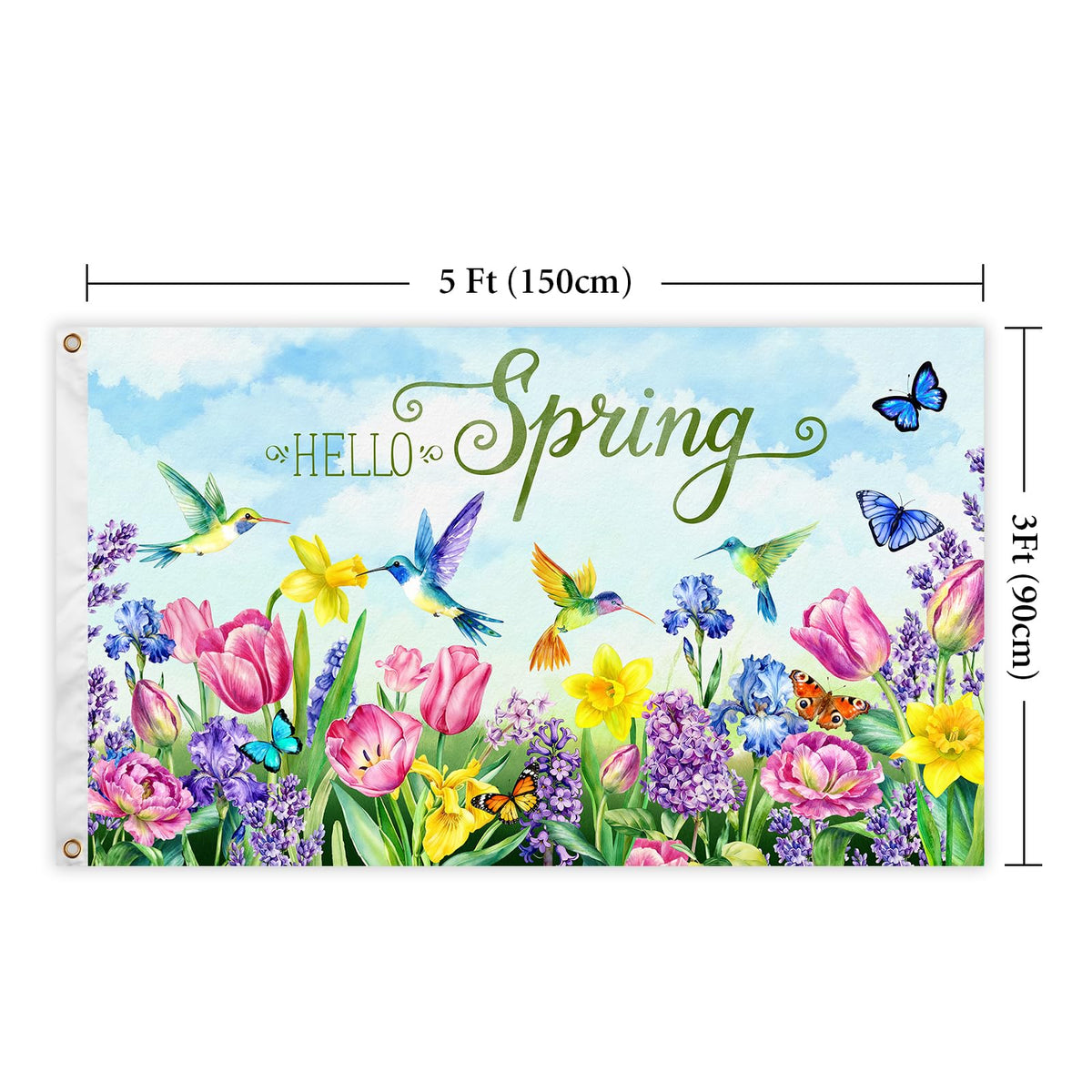 Generic Hello Spring flag with brass grommets for durable outdoor use.