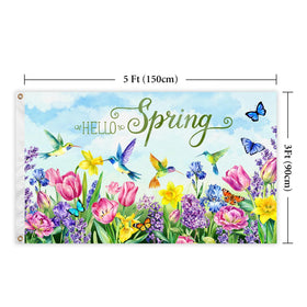 Generic Hello Spring flag with brass grommets for durable outdoor use.