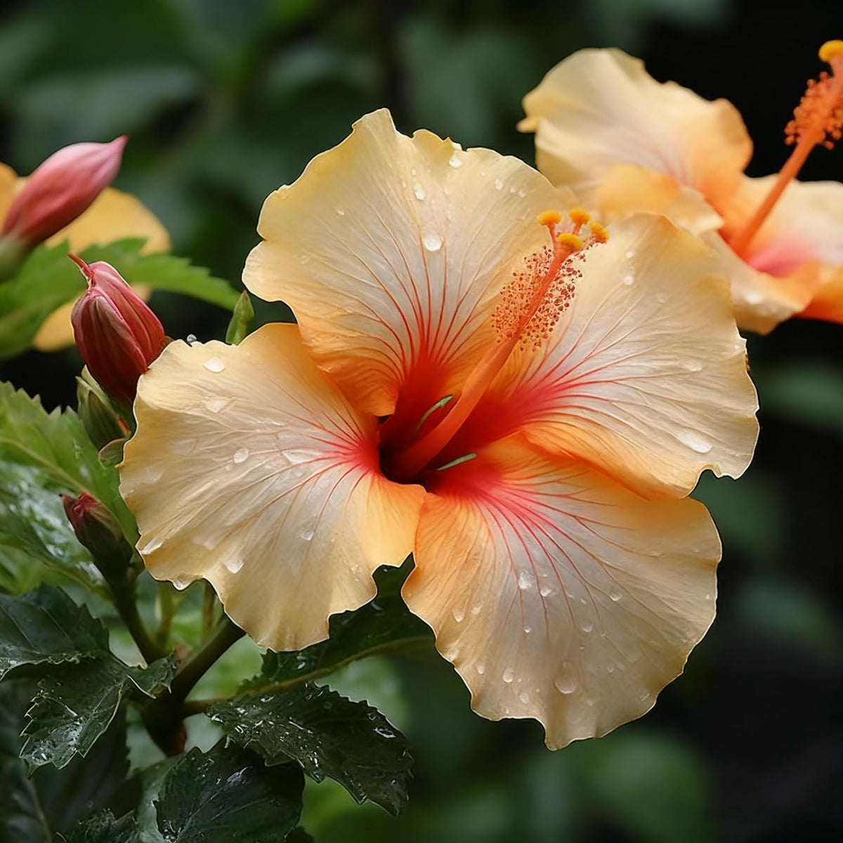 Generic Hibiscus seeds garden bed with mature plants and color.