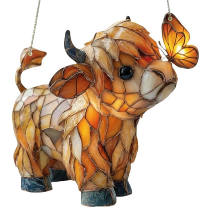 Generic Highland Cow Butterfly Suncatcher with amber glow brightens sunny windows.
