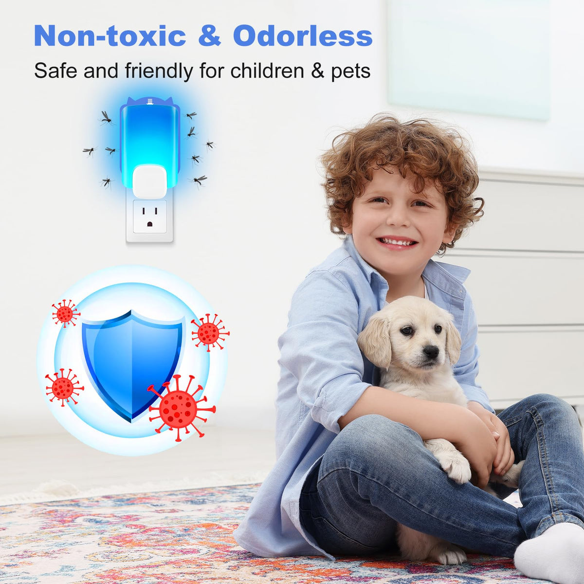 Generic home and office scenes show versatile blue light refills in use.