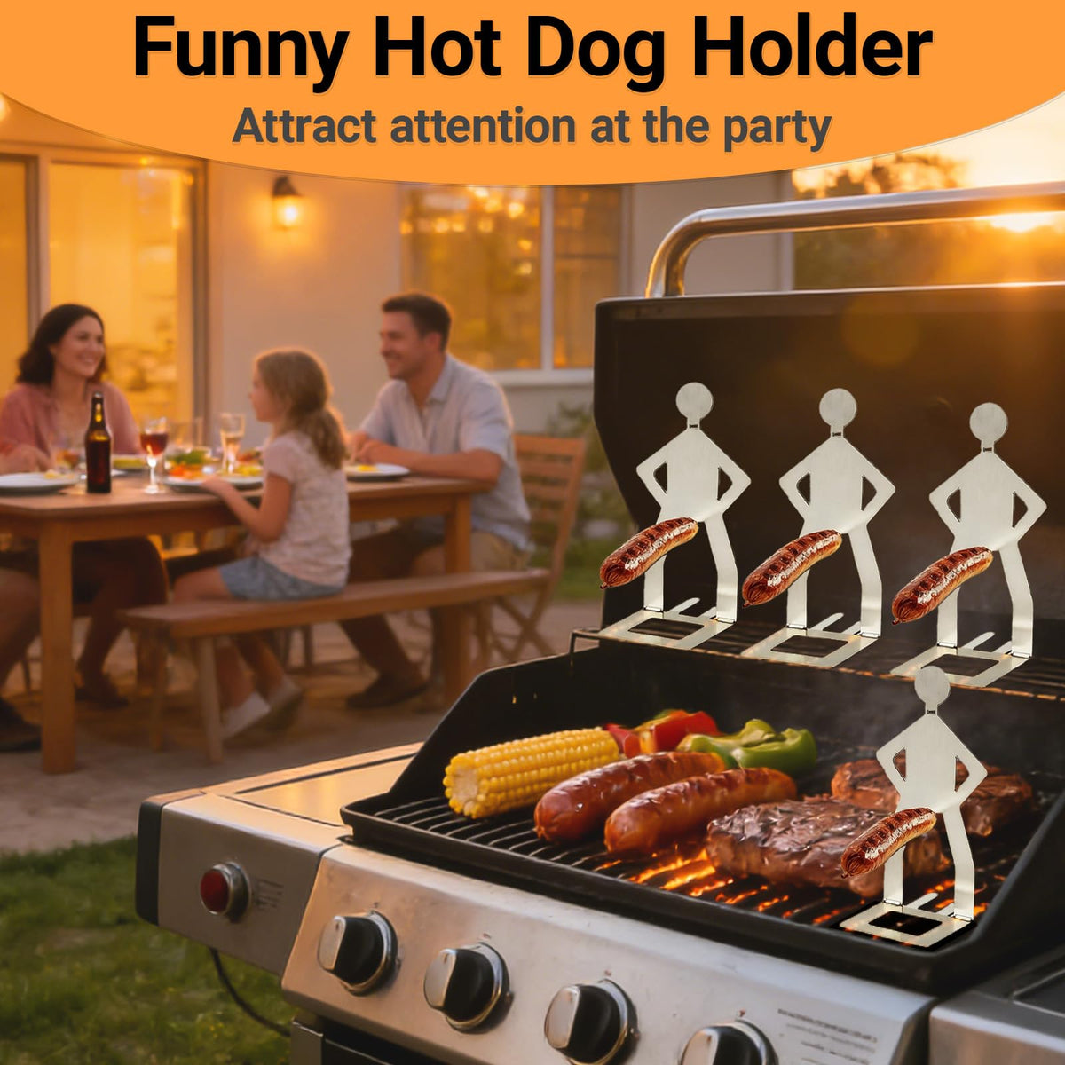 Generic hot dog holder being used at a family outdoor party.