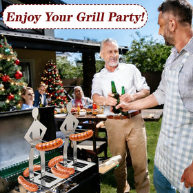 Generic hot dog holder arranged on grill during birthday gathering.