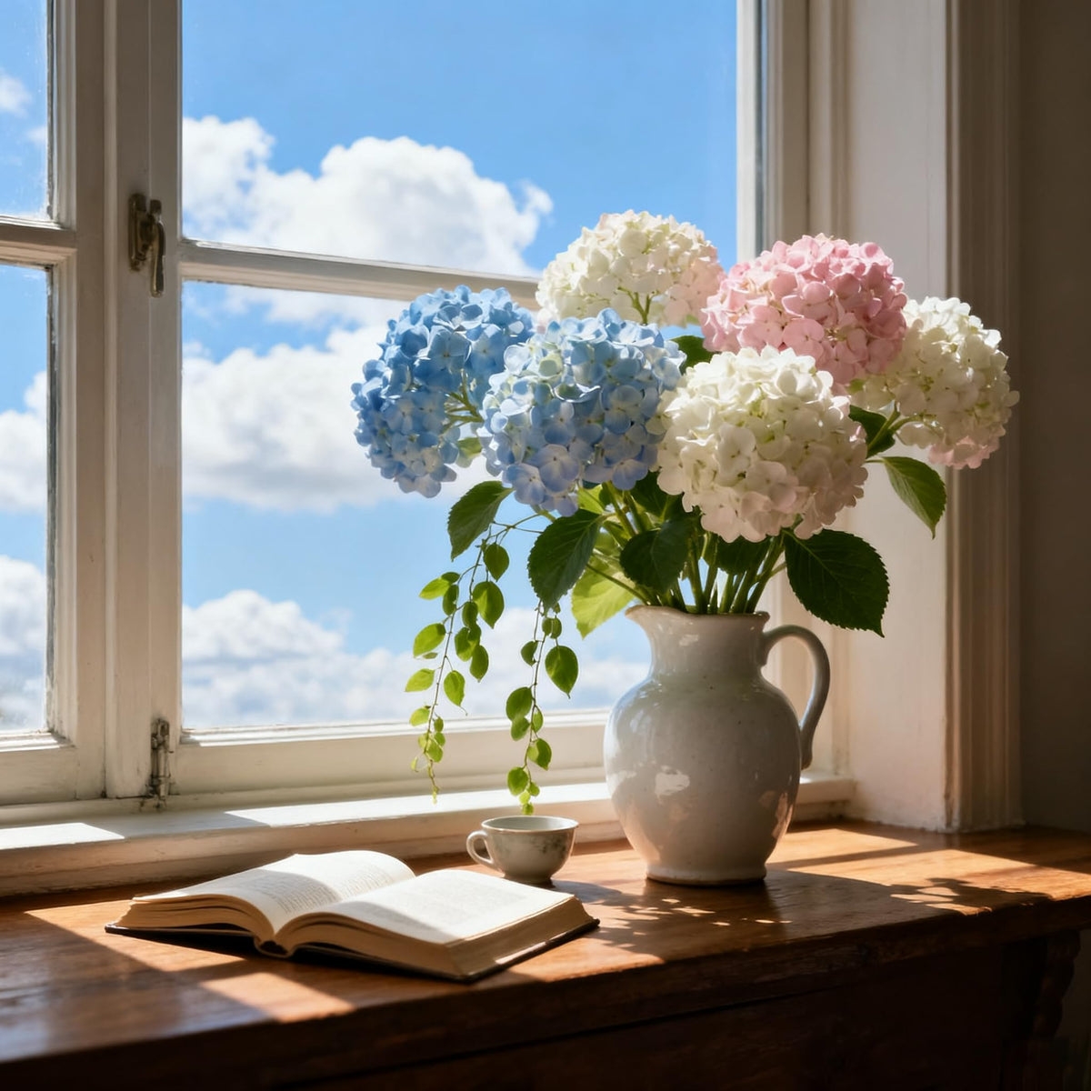 Generic hydrangea summer blooms in a garden provide lasting color.
