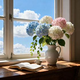 Generic hydrangea summer blooms in a garden provide lasting color.