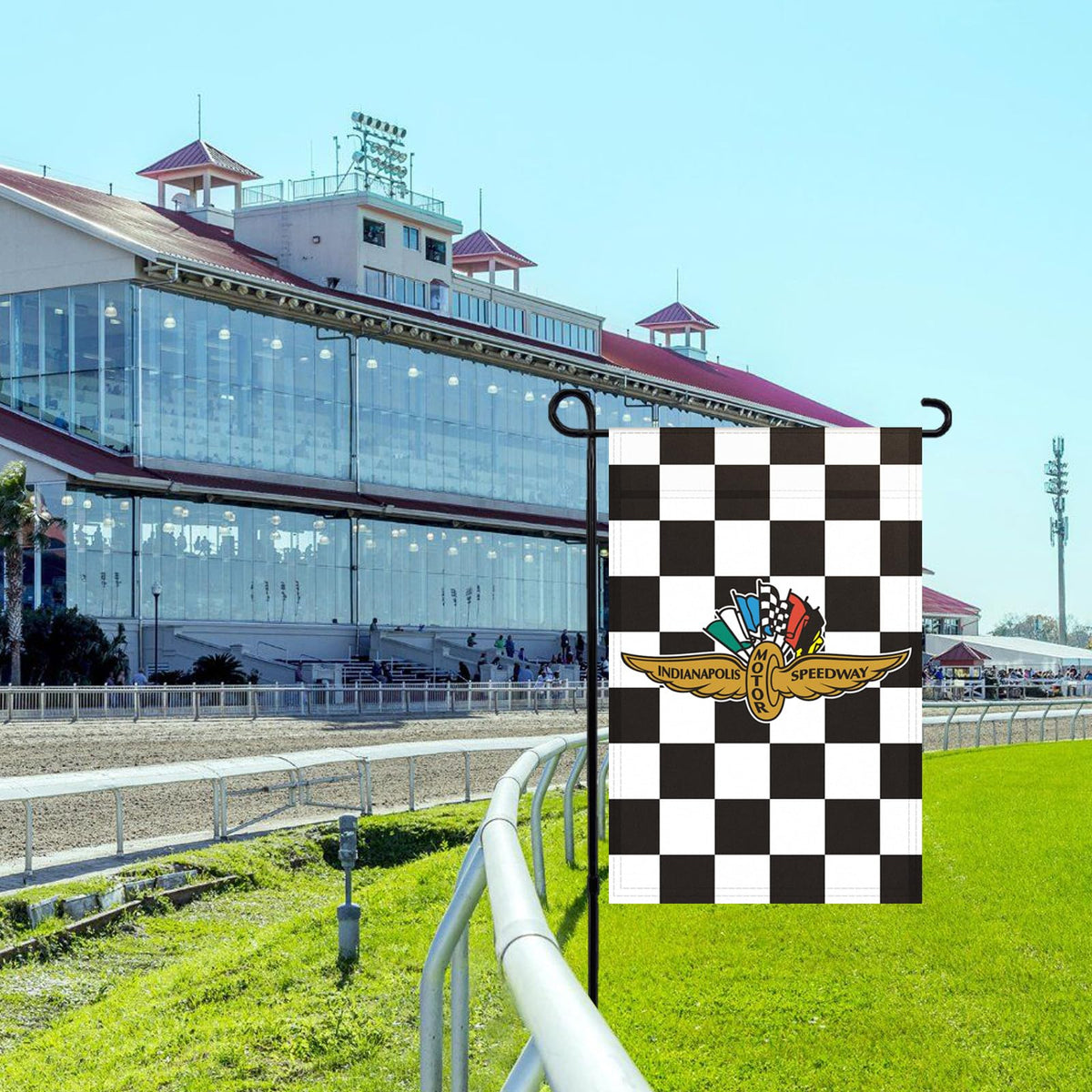 HD print on polyester fabric highlighting bold black and white checkered pattern.