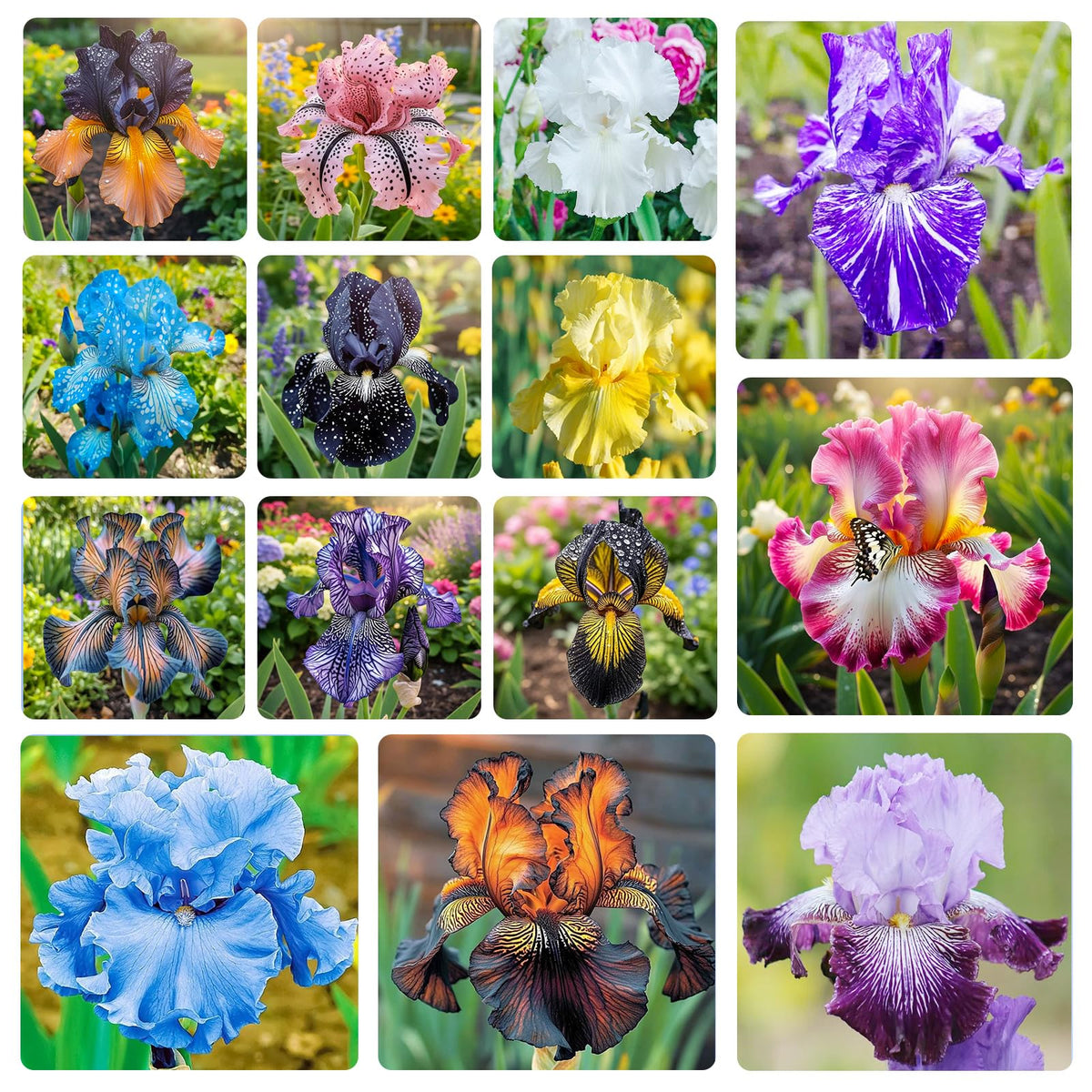 Generic iris seeds show vibrant blooms for borders and containers.