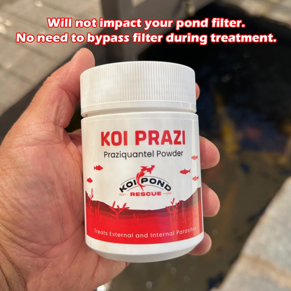 Generic Koi Prazi powder bottle seal emphasizes freshness and potency.
