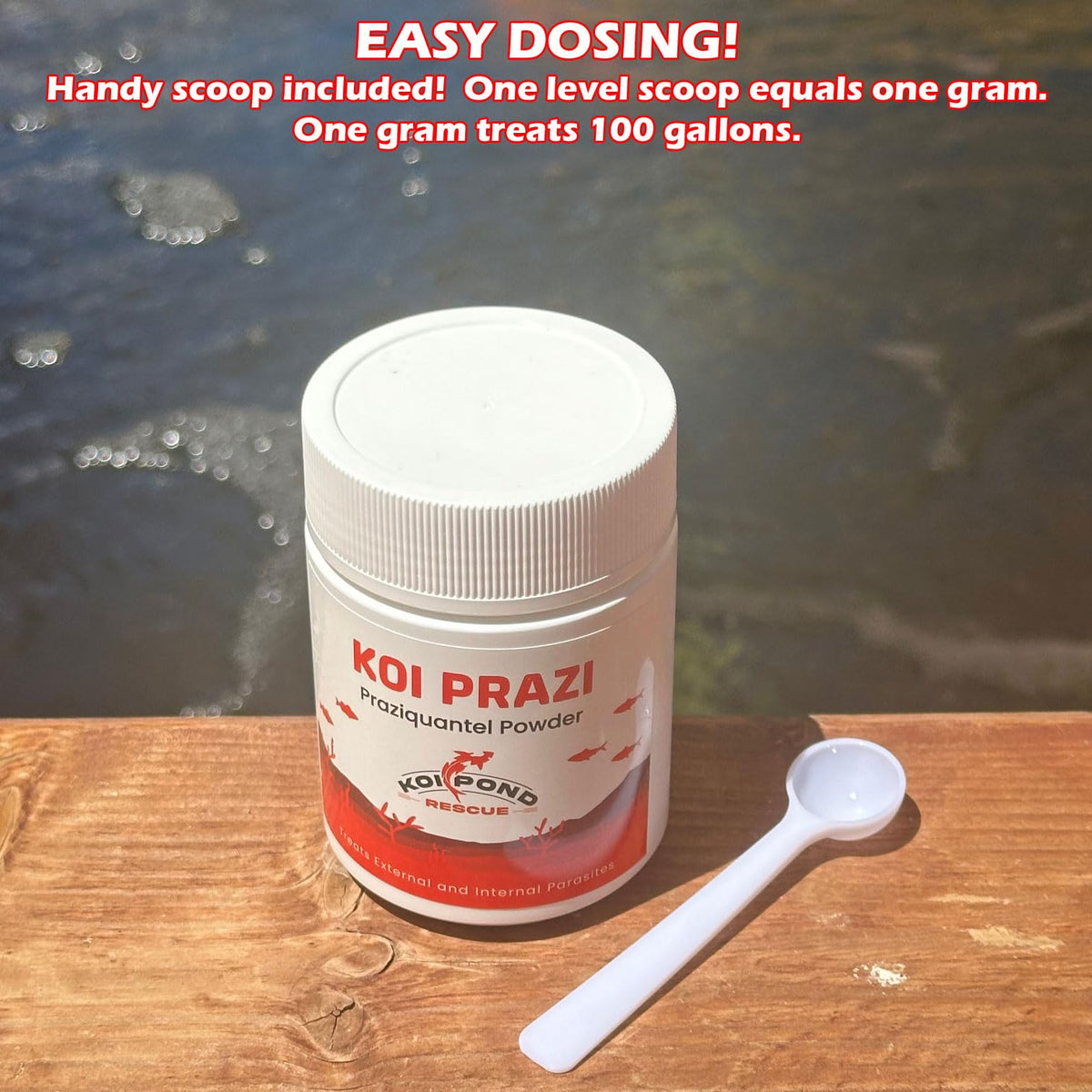 Generic Koi Prazi powder used during pond care and parasite prevention.