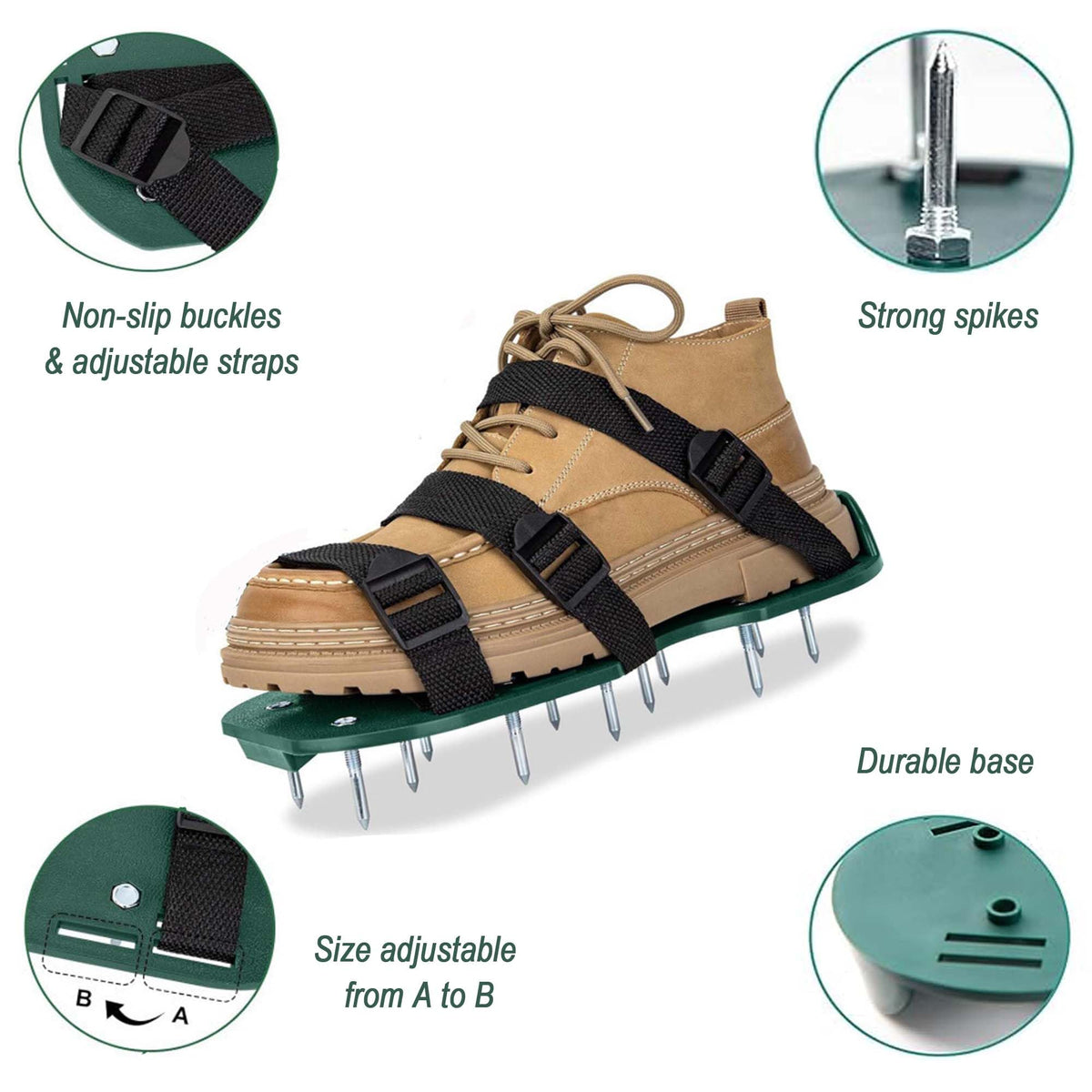 Generic lawn aerator shoes with anti-slip base keeps you stable on wet grass.