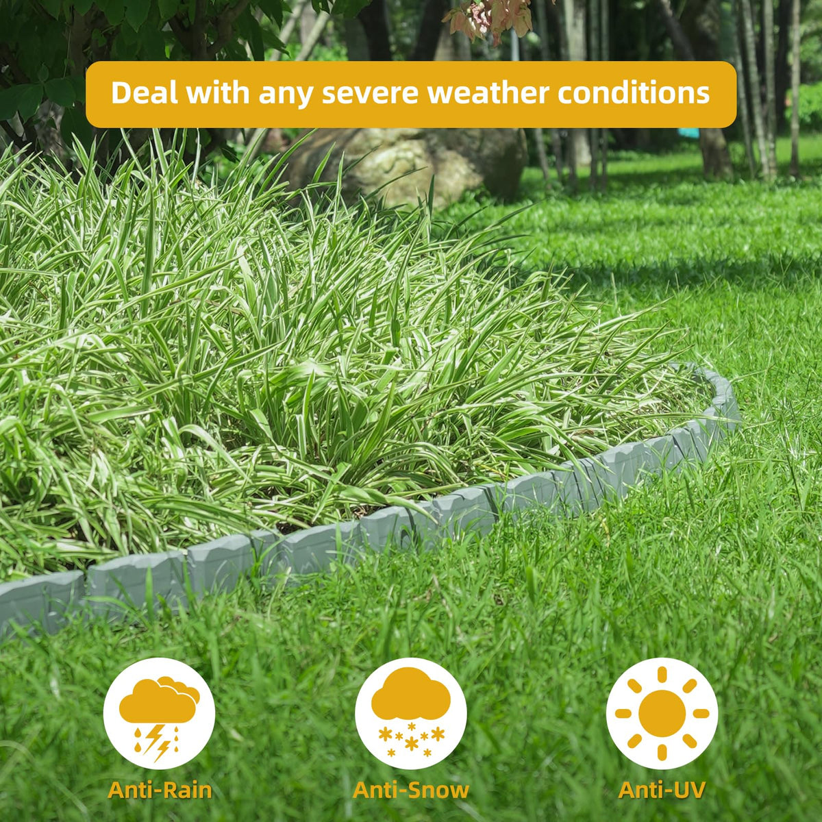 Generic lawn and flower bed border system supports tidy edges while simplifying mowing.