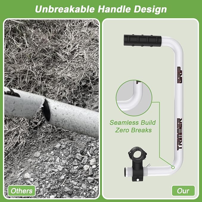 Generic lightweight aluminum trimmer handle emphasizes durability during daily yard work.