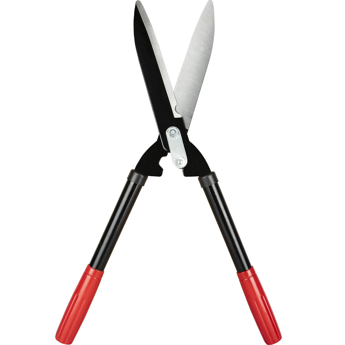 Generic hedge shears blade close up showing manganese steel for clean cuts