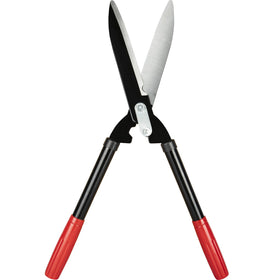 Generic hedge shears blade close up showing manganese steel for clean cuts