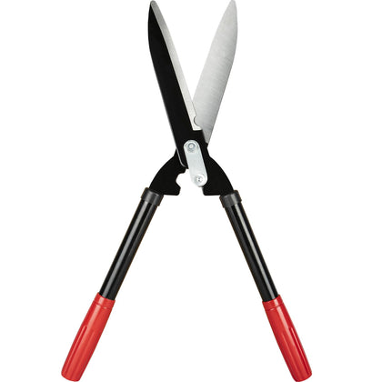 Generic hedge shears blade close up showing manganese steel for clean cuts
