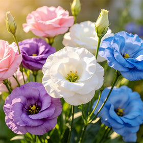 Generic lisianthus seeds planted in a bed for layered garden color.
