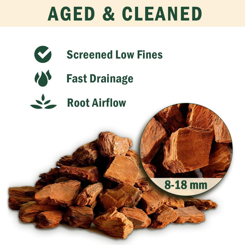 Generic low fines screened bark reduces dusty bits for cleaner watering.