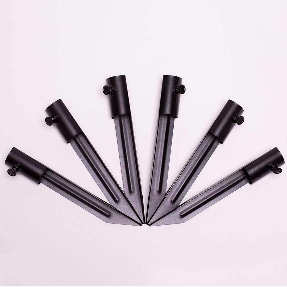 Generic metal ground spike keeps flags upright along walkways and lawns for tidy displays.