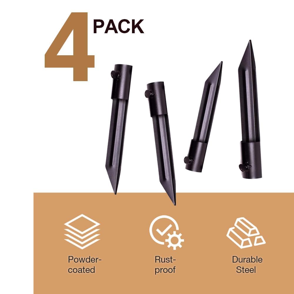 Generic metal stake flag-pole-ground-holder stabilizes flags on various soil.
