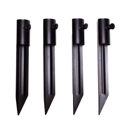 Generic metal stake with tiki-torch base anchors outdoor lighting securely.